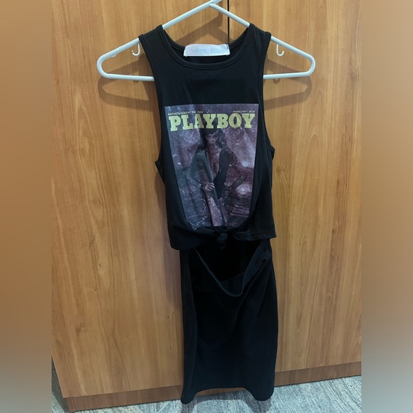Playboy X Misguided black tank top cutout midriff mini dress size US4 NEW! - Picture 7 of 9